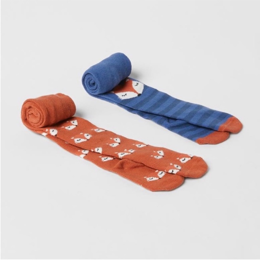 Zara kids, two pack of fox print tights, 12-24 months